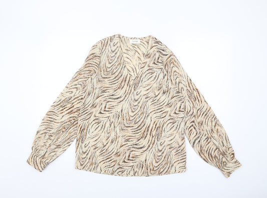 Levete Room Women's Beige Animal Print Silk Blouse XS