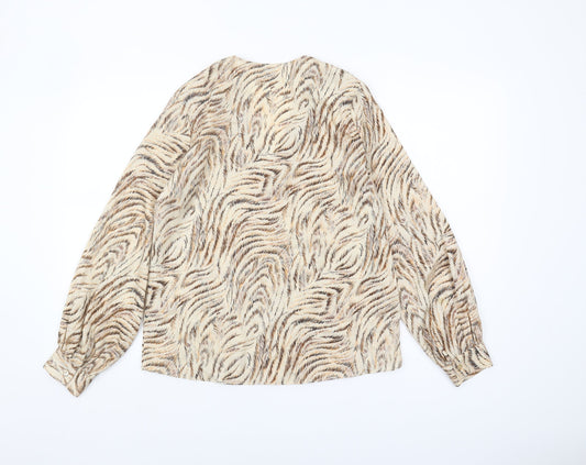 Levete Room Women's Beige Animal Print Silk Blouse XS