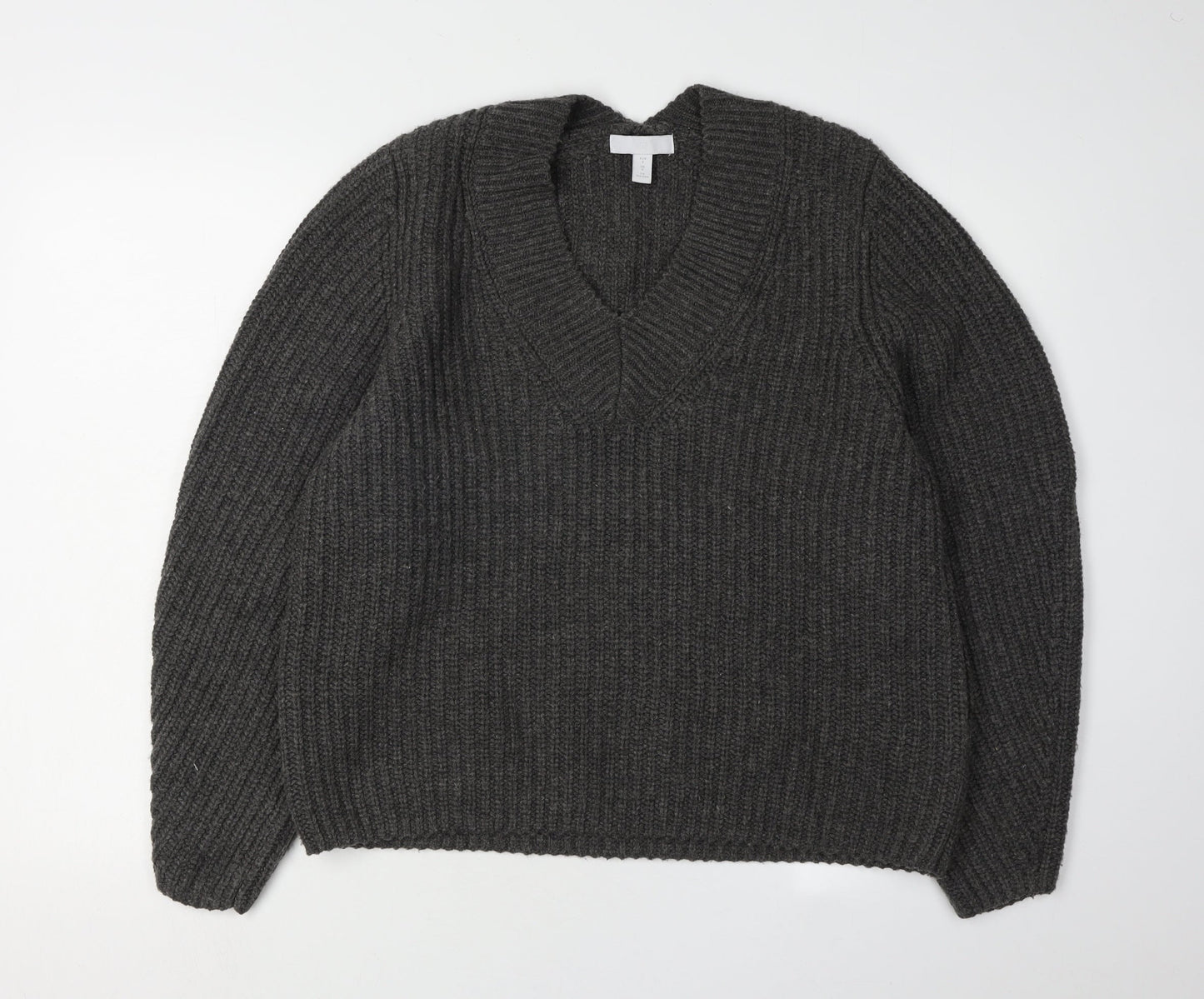 H&M Women's Grey V-Neck Knit Pullover Jumper