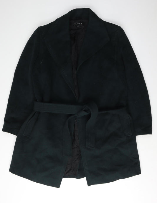Jaeger Women's Black Wool-Blend Belted Overcoat Size 14