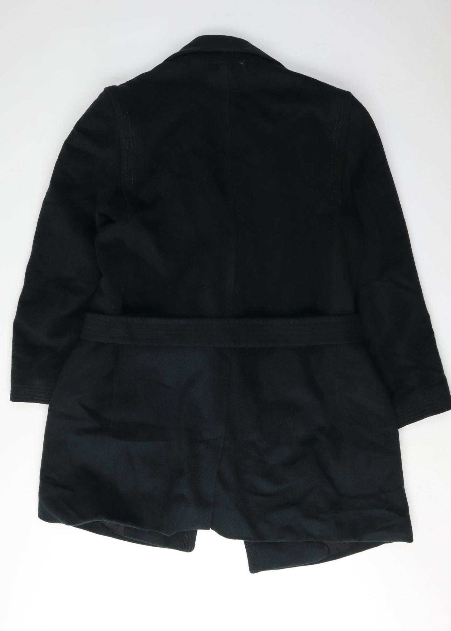 Jaeger Women's Black Wool-Blend Belted Overcoat Size 14