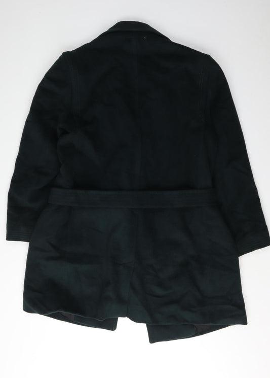 Jaeger Women's Black Wool-Blend Belted Overcoat Size 14