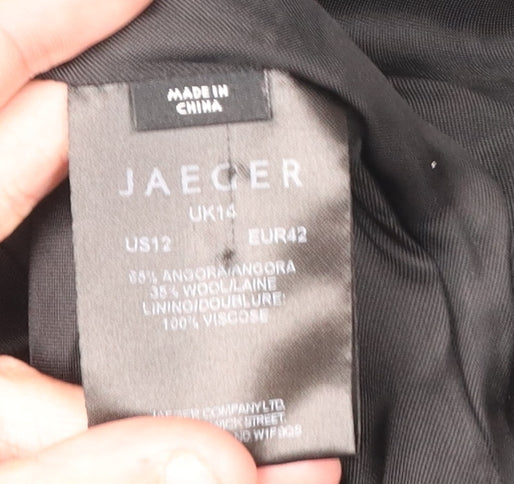 Jaeger Women's Black Wool-Blend Belted Overcoat Size 14