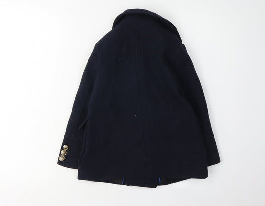 Zara Girls Navy Blue Wool Blend Pea Coat Size 6