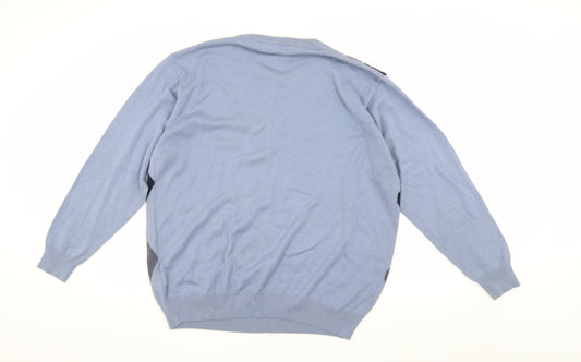 EWM Men's Blue Argyle Jumper Size L Cotton Acrylic
