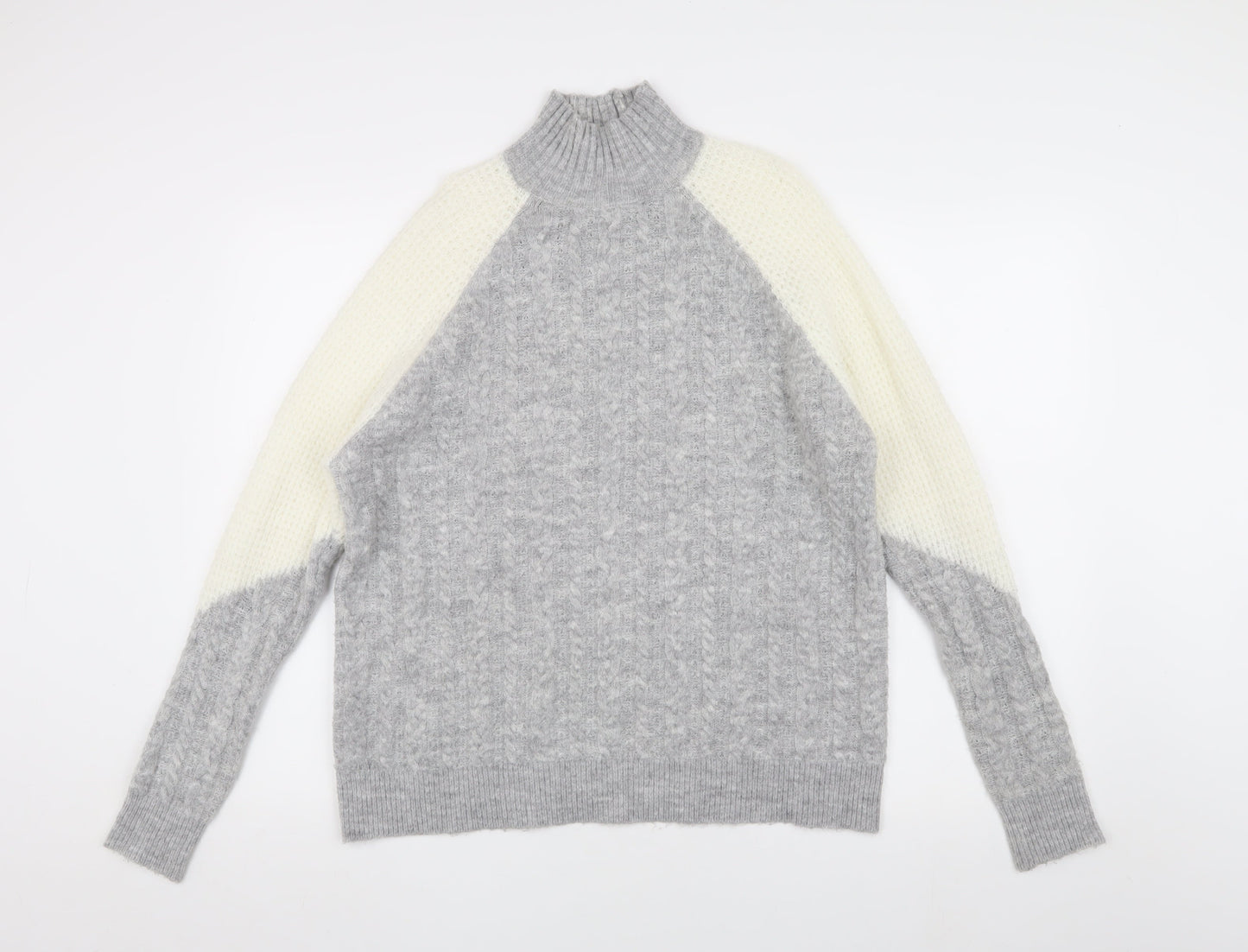 Miss Selfridge Women's Grey Cable-Knit Jumper Size 6