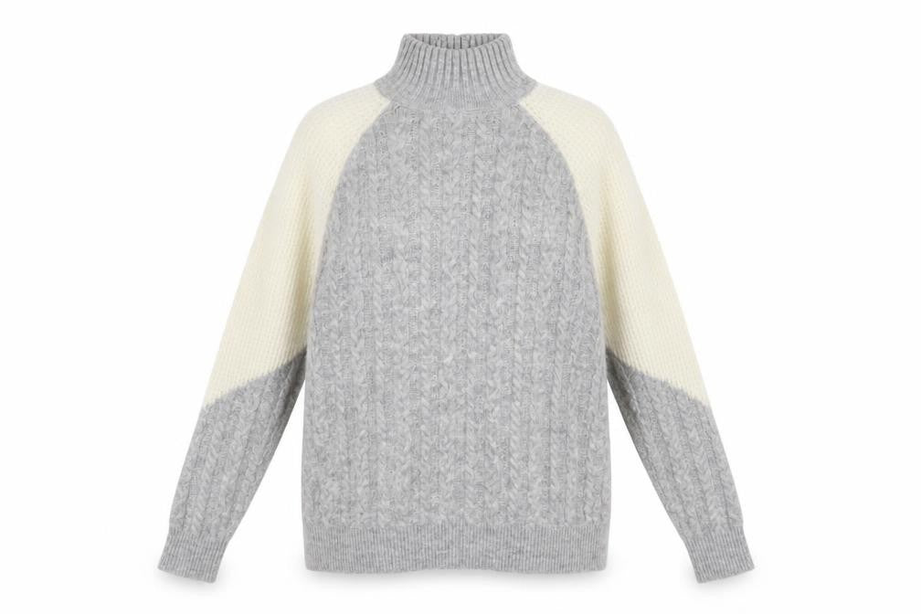 Front view of Miss Selfridge Women's Grey Cable-Knit Jumper, size 6