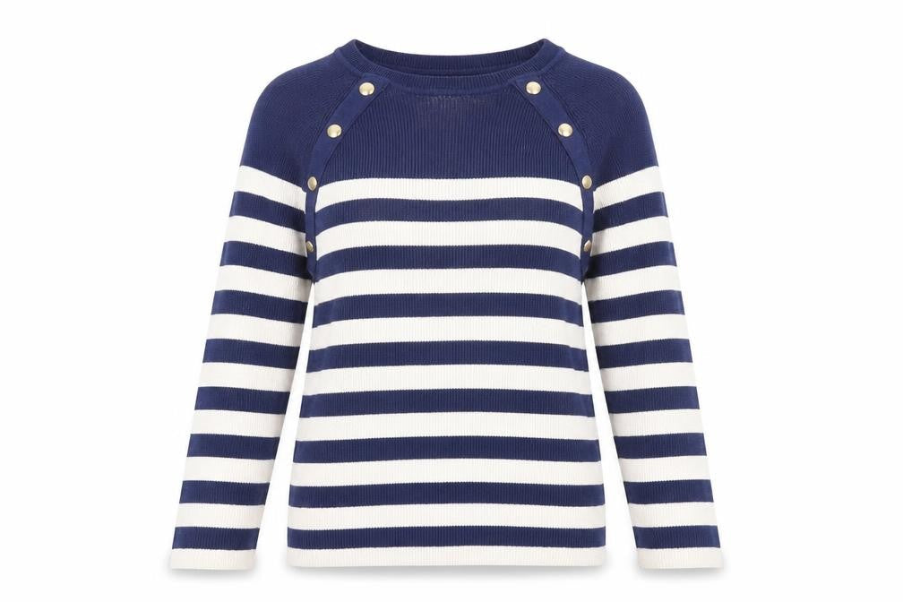 Front view of C&A Women's Blue Striped jumper, M