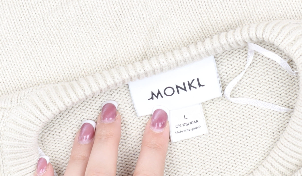 Monki Beige Crew Neck Pullover Jumper, Size L, Women's