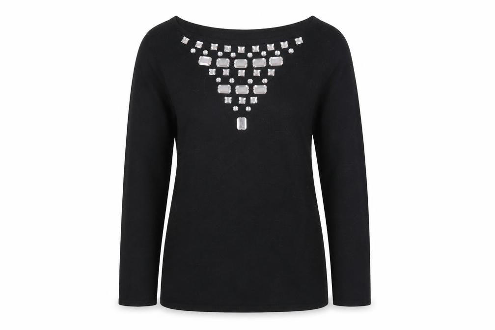 Wallis Women's Black Pullover Jewel Accent Jumper Size 10