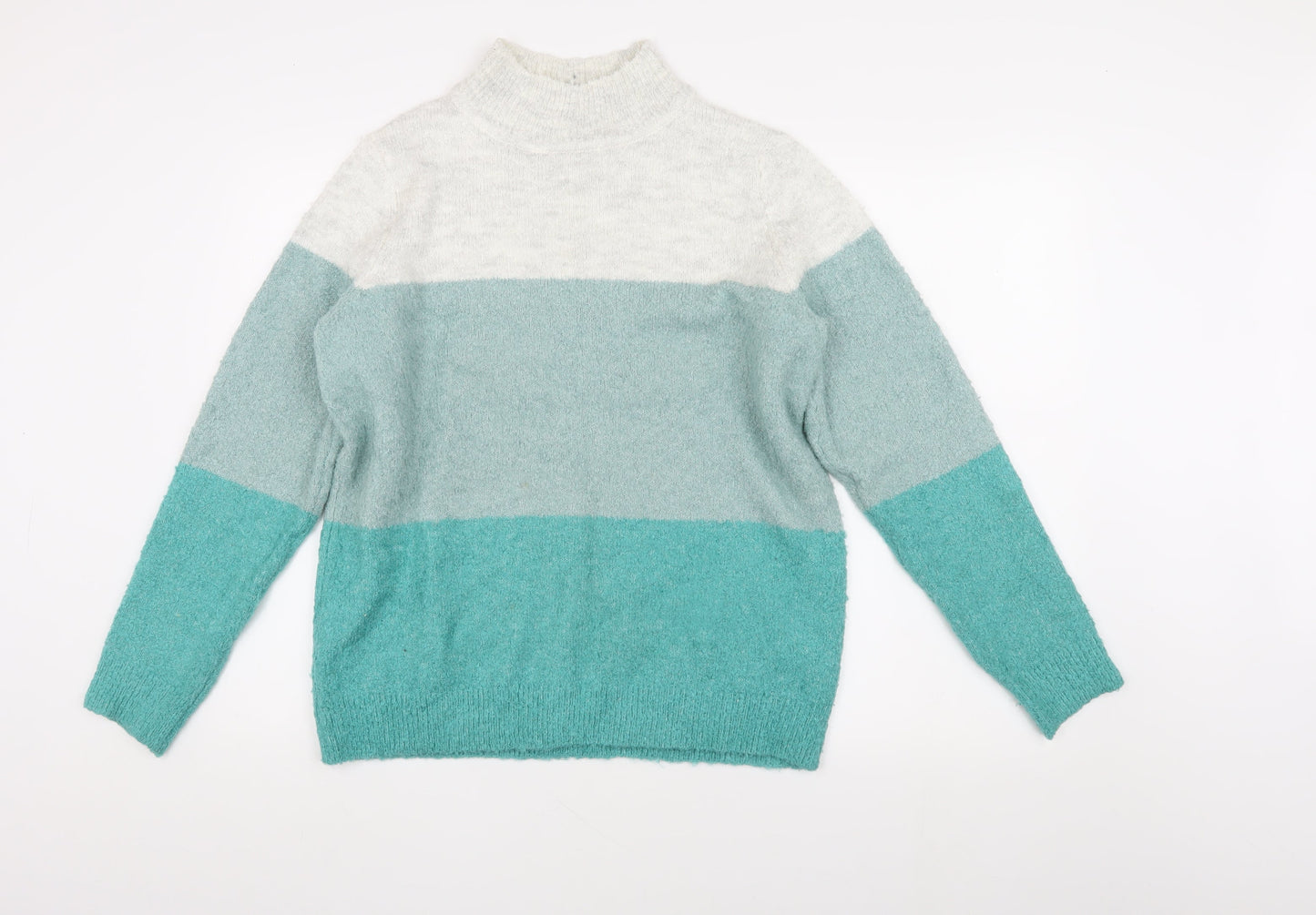 SPIRIT Women's Blue Striped Pullover Jumper Mock Neck Size 14