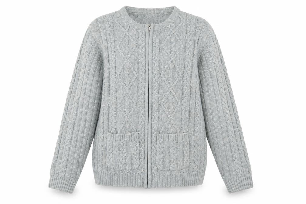 Front view of Honor Millburn Women's Grey Knit Jacket, size 14