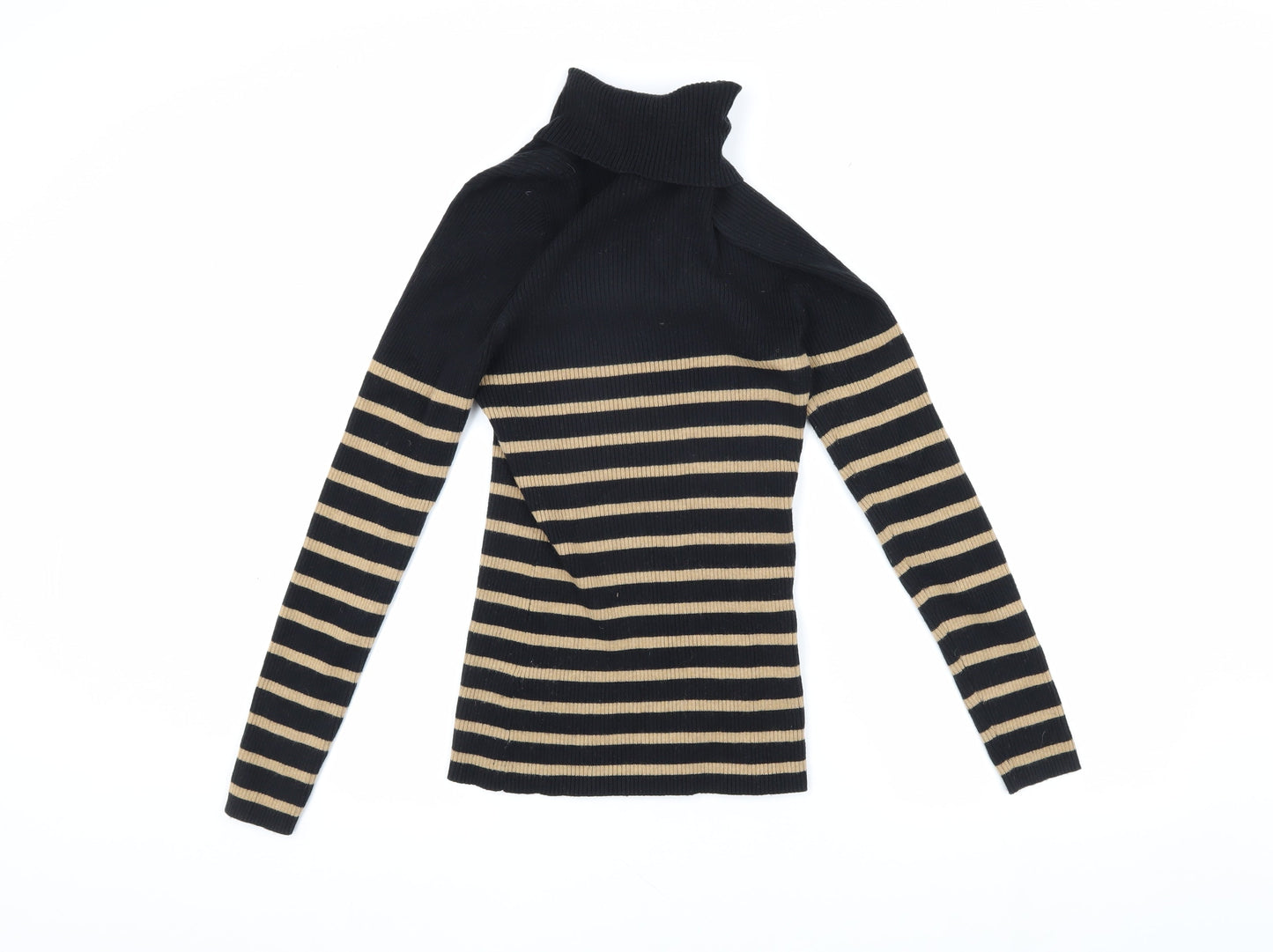 Next Women's Black Roll Neck Striped Jumper UK 8 Regular