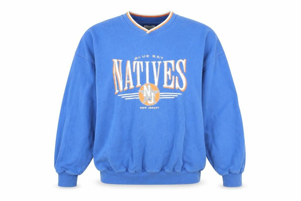 Topman Men's Blue Graphic Print Pullover Sweatshirt L