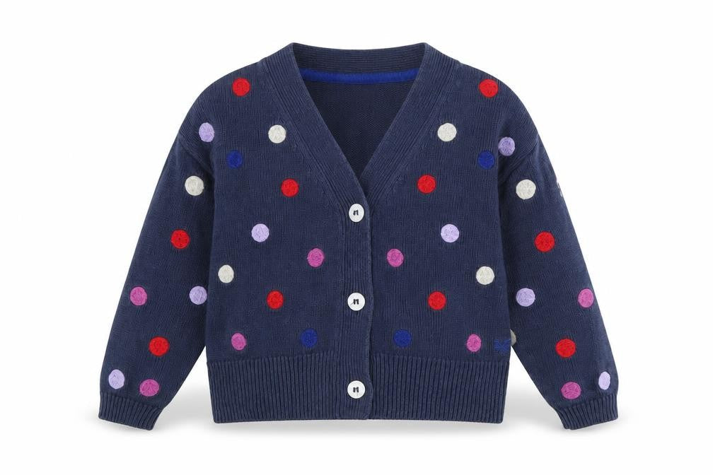 Kids Girls Blue Polka Dot Cardigan, 3-4 Years, Long Sleeve