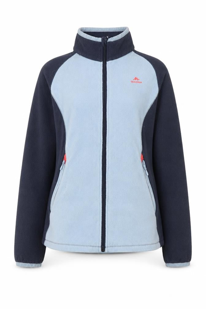 Front view of Quechua girls’' blue fleece jacket 12-13 years