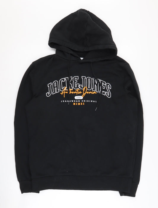 Jack & Jones Men's Black Hoodie L - Graphic Logo Pullover