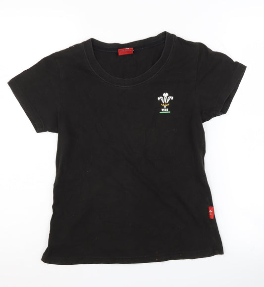 WRU Boys Black T-Shirt, Size 10, Short Sleeve