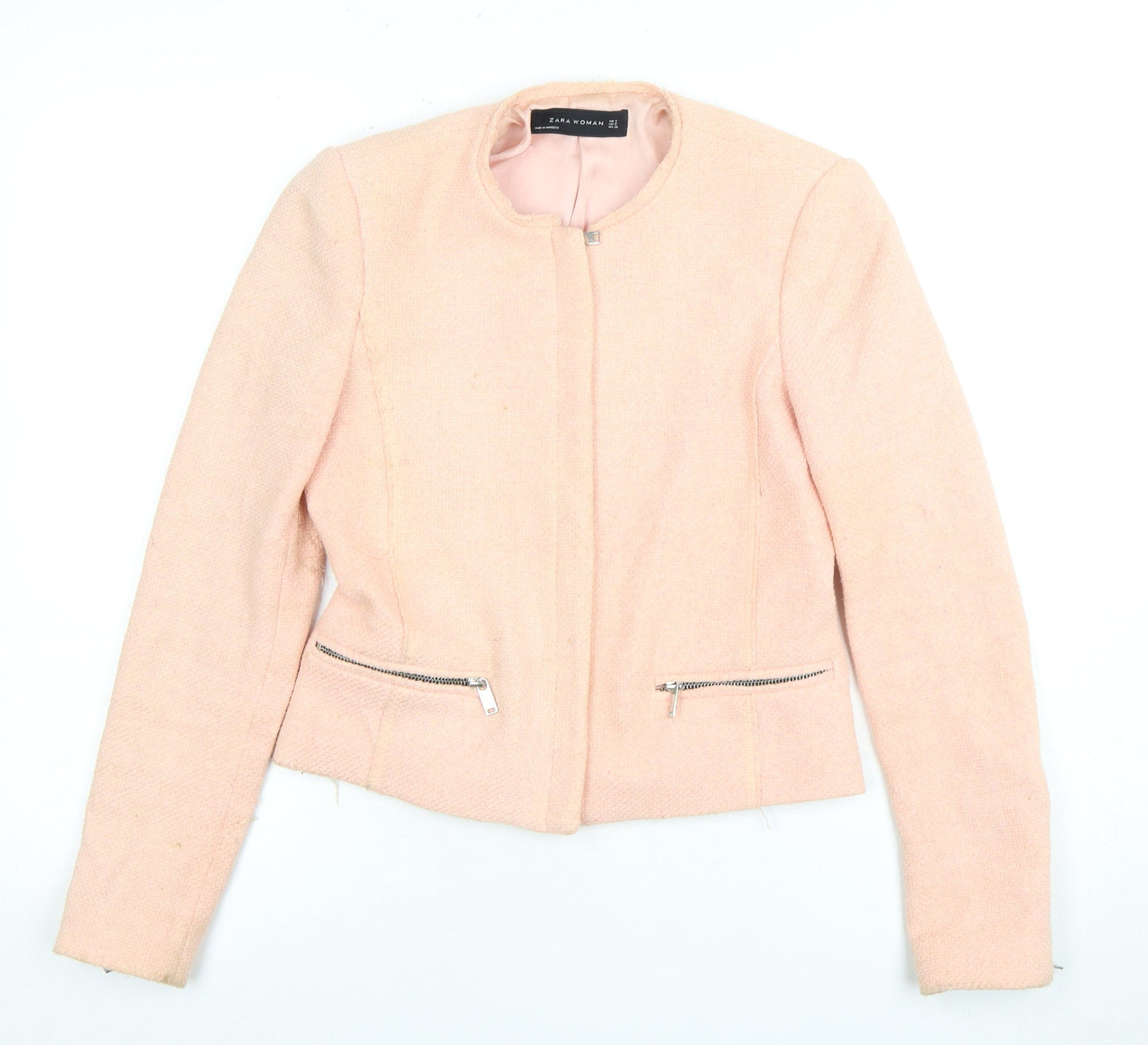 Zara Women's Pink Tweed Slim Jacket, Size S