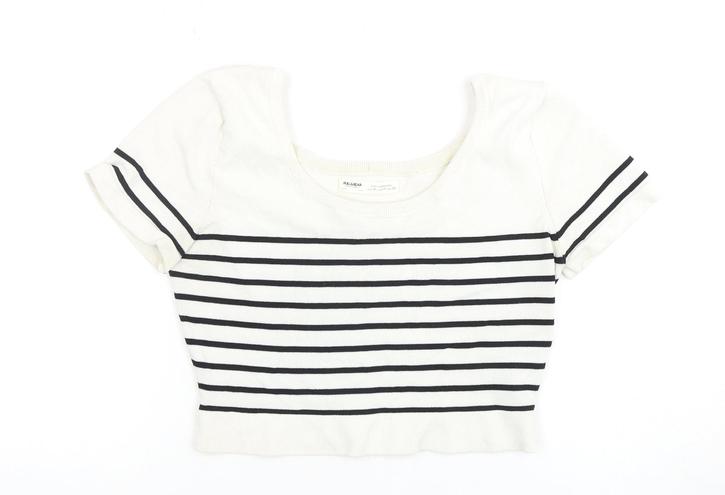 Pull&Bear Women's Cropped Striped T-Shirt, Size M