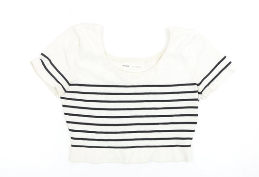 Pull&Bear Women's Cropped Striped T-Shirt, Size M