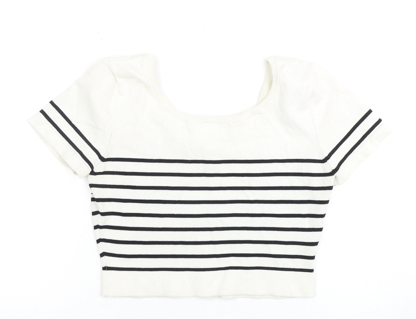 Pull&Bear Women's Cropped Striped T-Shirt, Size M