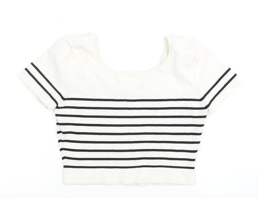 Pull&Bear Women's Cropped Striped T-Shirt, Size M