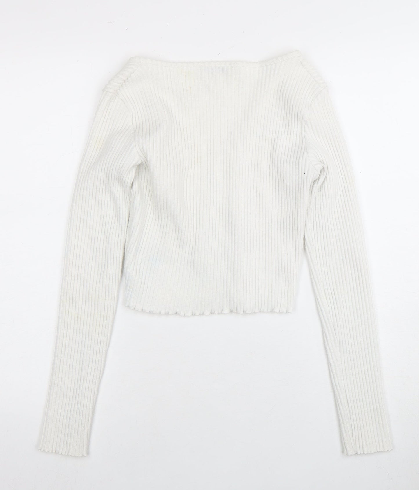 Bershka Women's White Cardigan, Size 2, V-Neck