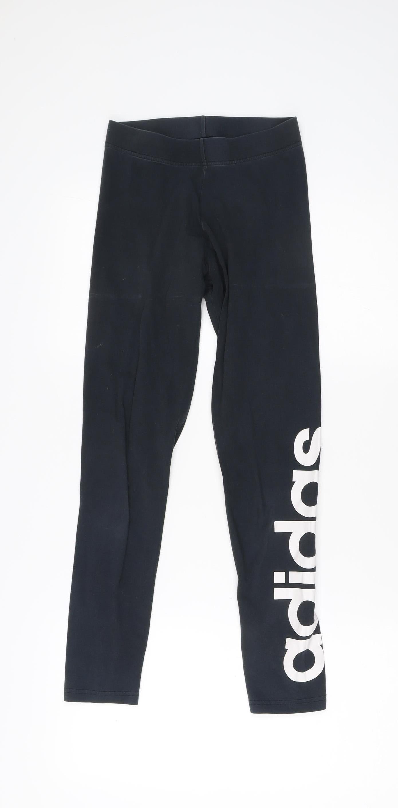 adidas Girls Black Ankle Leggings XS Elastic Waist