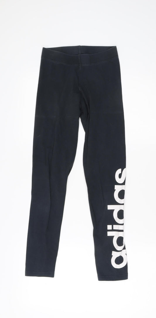 adidas Girls Black Ankle Leggings XS Elastic Waist