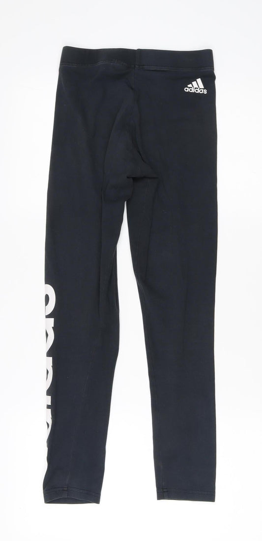 adidas Girls Black Ankle Leggings XS Elastic Waist