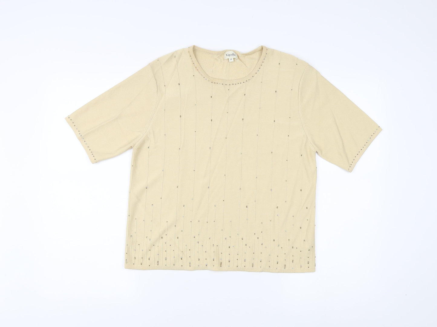 Viyella Women's Beige Studded Knit T-Shirt, M