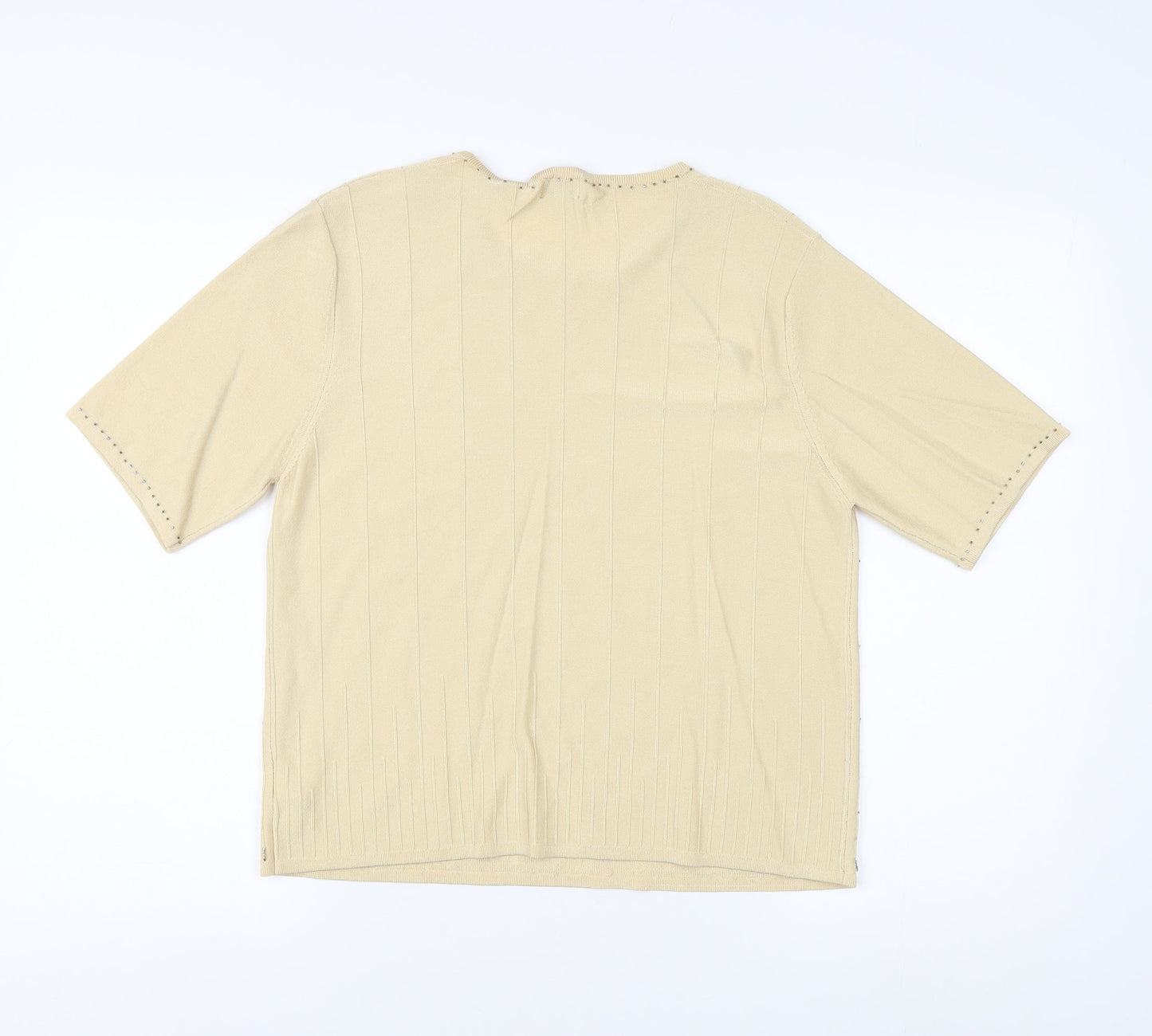 Viyella Women's Beige Studded Knit T-Shirt, M