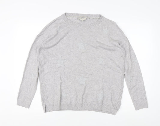 Hobbs Women's Grey Pullover Jumper M Crew Neck Stars