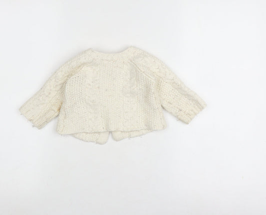 Mini Mode Ivory Wool Knit Cardigan, 9-12 Months