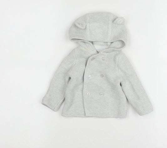 The Little White Company Baby Grey Hooded Cardigan 0-3 Months