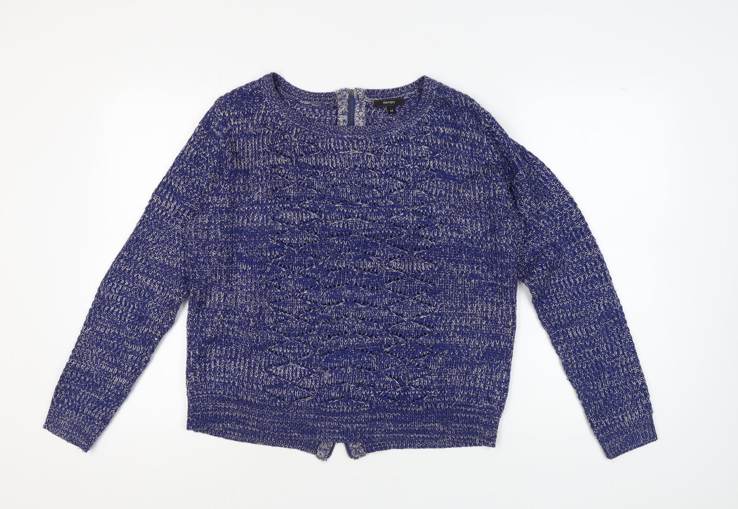 Therapy Women's Blue Chunky-Knit Pullover Jumper XL
