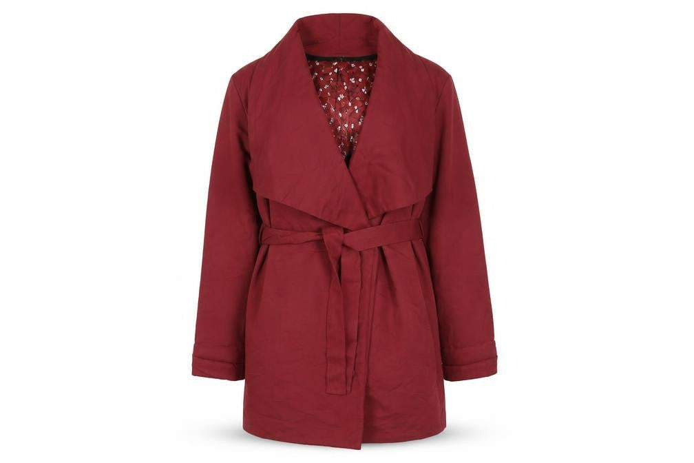 H&M Women's Red Belted Mid-Length Coat Size 10