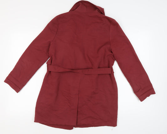 H&M Women's Red Belted Mid-Length Coat Size 10