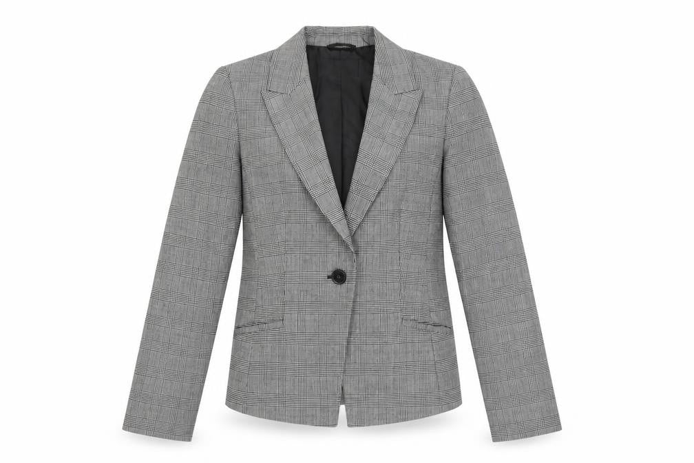 Jaeger Women's Grey Check Wool Blazer, UK 12