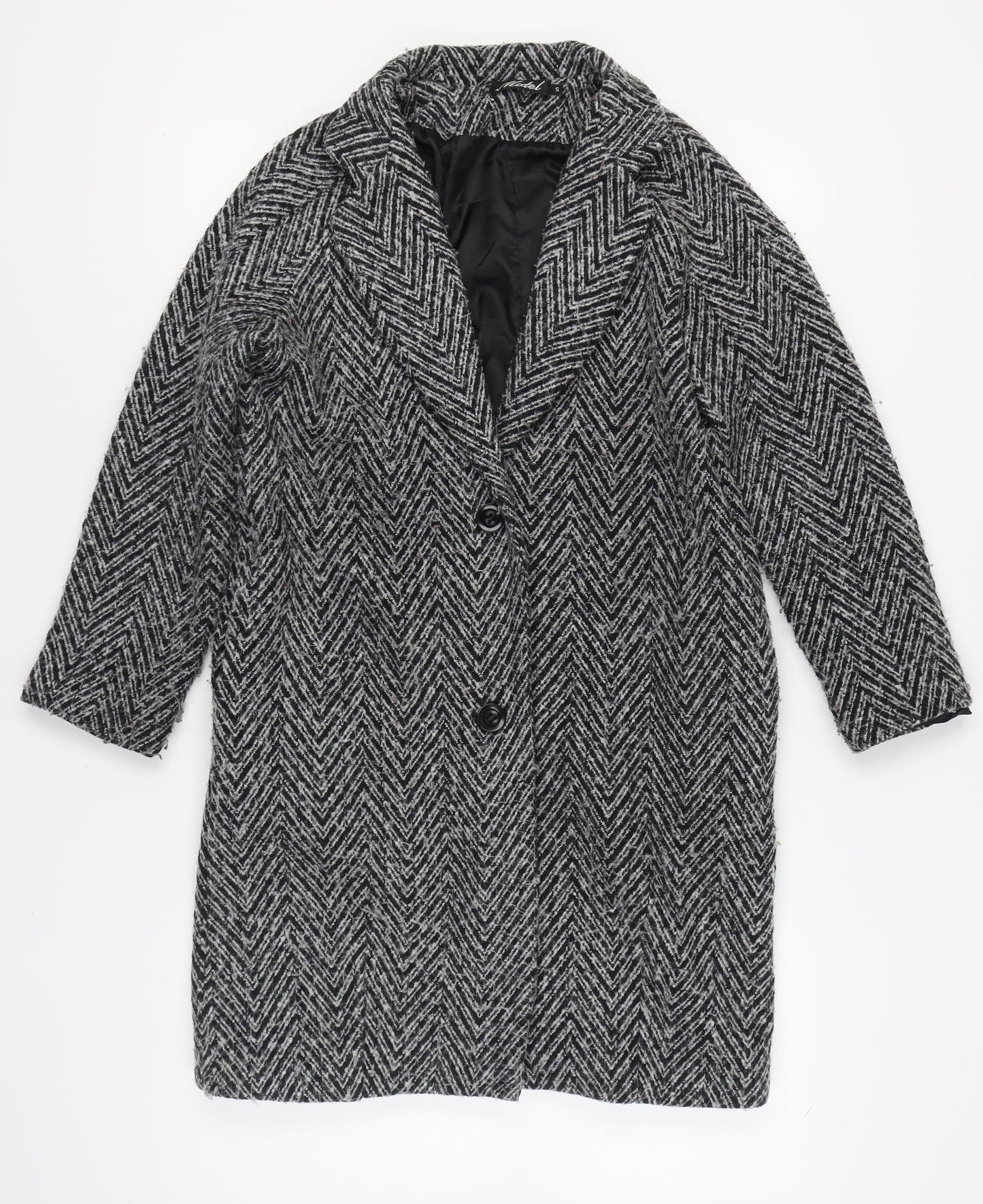 Motel Women's Black Herringbone Mid-Length Coat S
