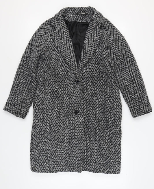 Motel Women's Black Herringbone Mid-Length Coat S