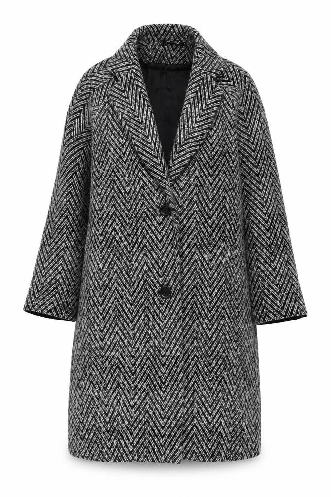 Motel Rocks Women's Black Herringbone Mid-Length Coat S
