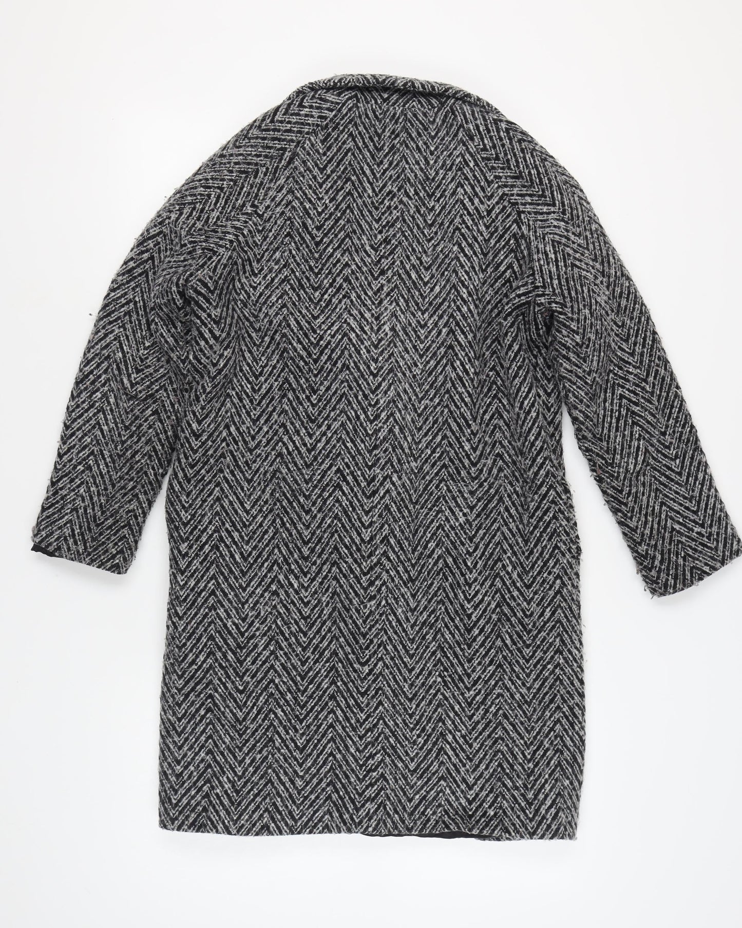 Motel Women's Black Herringbone Mid-Length Coat S