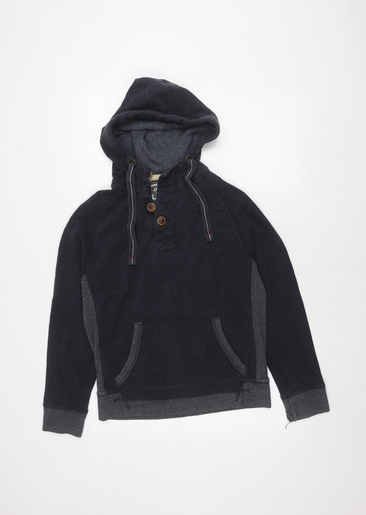 FatFace Men's Blue Henley Hoodie with Button Accents