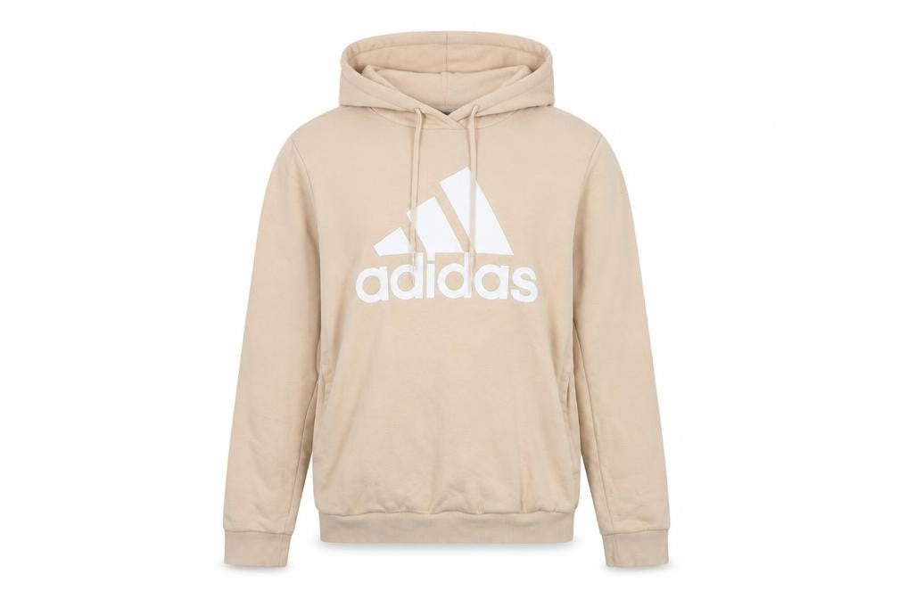 Front view of Adidas Women's Beige Hoodie M - Logo, Hooded, Casual