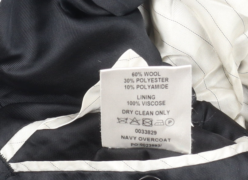 Jeff Banks Men's Black Wool Overcoat Size 42 Classic