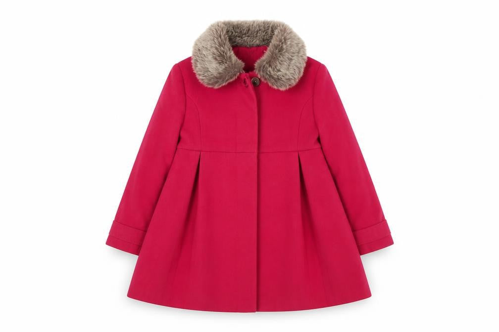 Front view of Mini Club girls’ pink faux fur trim coat 5-6 years