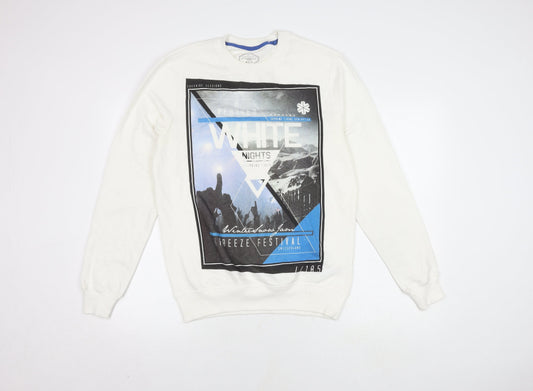 New Look Men’s White Graphic Print Pullover Sweatshirt