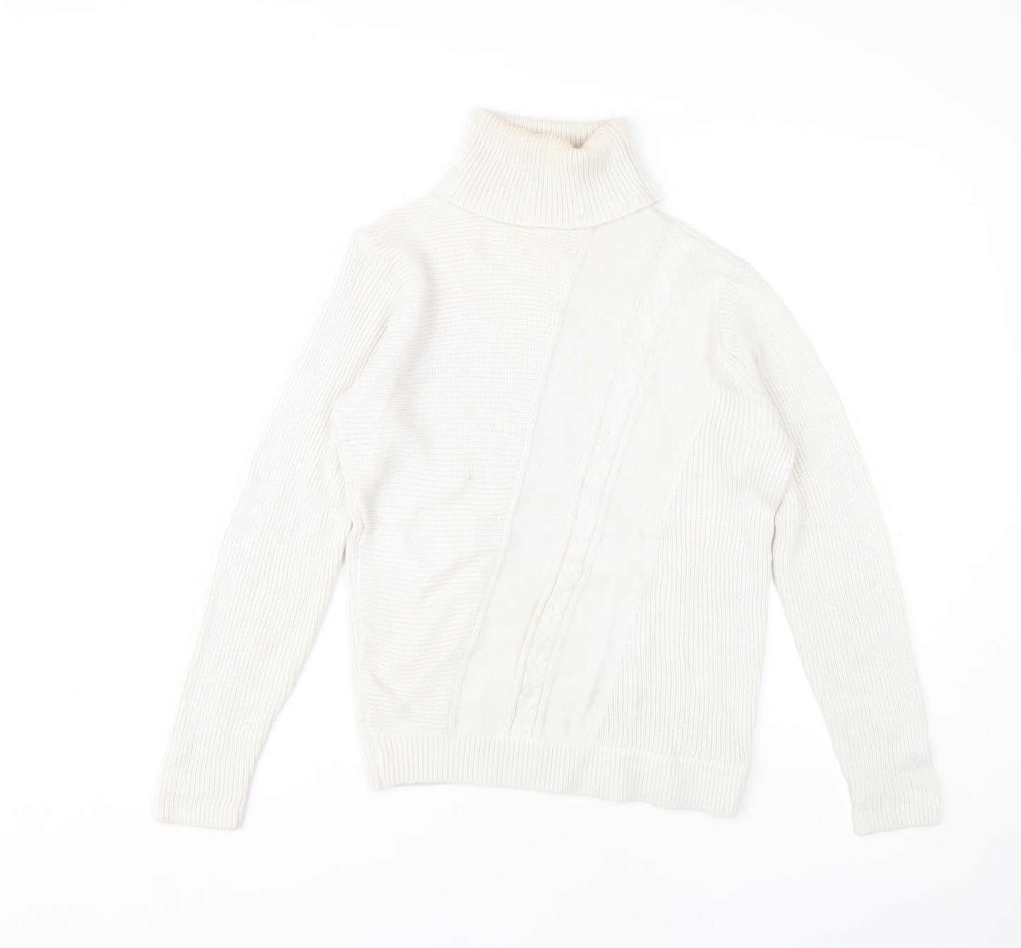 Therapy Women's White Cable-Knit Roll Neck Jumper S